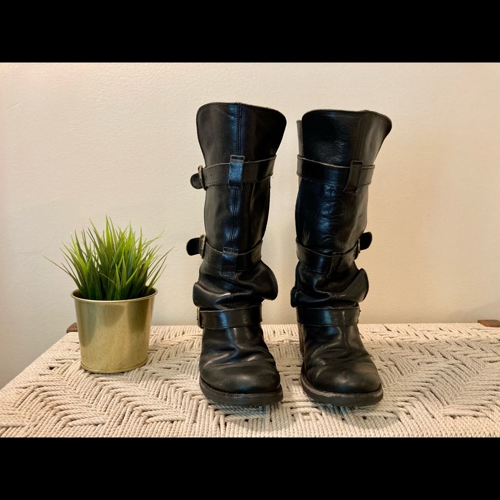 Fiorentini + Baker Tall Black Leather Eternity Heel Buckle Boot Black 38… - Picture 6 of 14